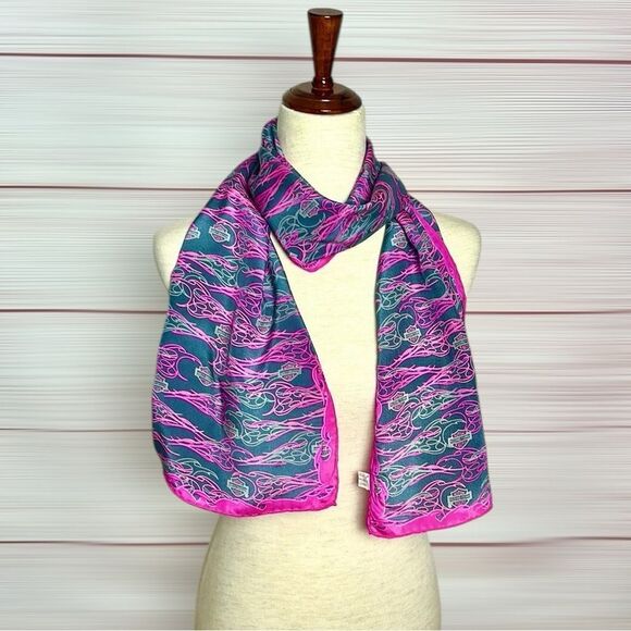 Harley Davidson Silk Scarf Magenta Charcoal Hand Rolled 11,5x58 inches - Picture 5 of 12
